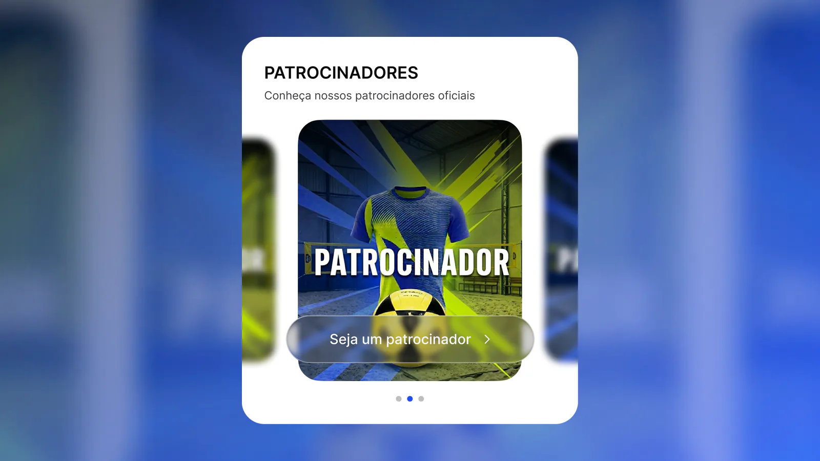 Tela de patrocinadores oficiais no app da comunidade esportiva.